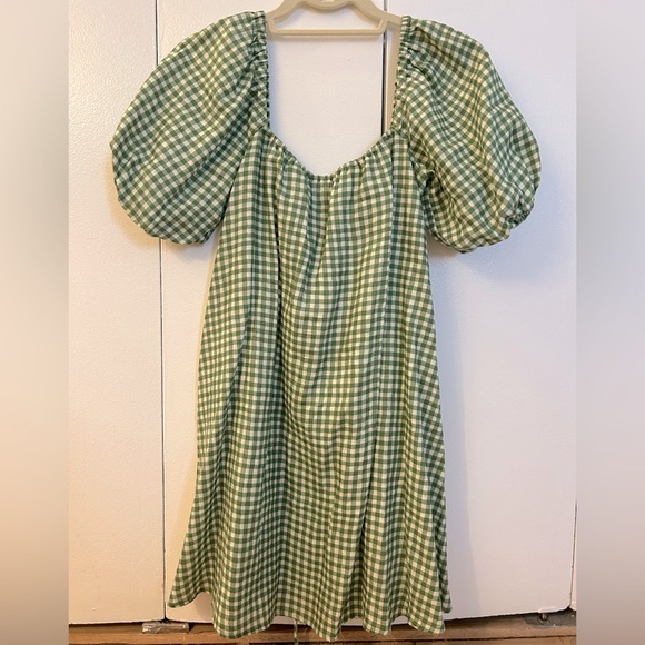 peony AUS Dresses & Skirts - Green Gingham Puff Sleeve Dress by Peony